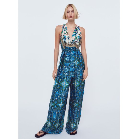 Zara Satin Multicolored Printed Jumpsuit - Picture 6 of 13